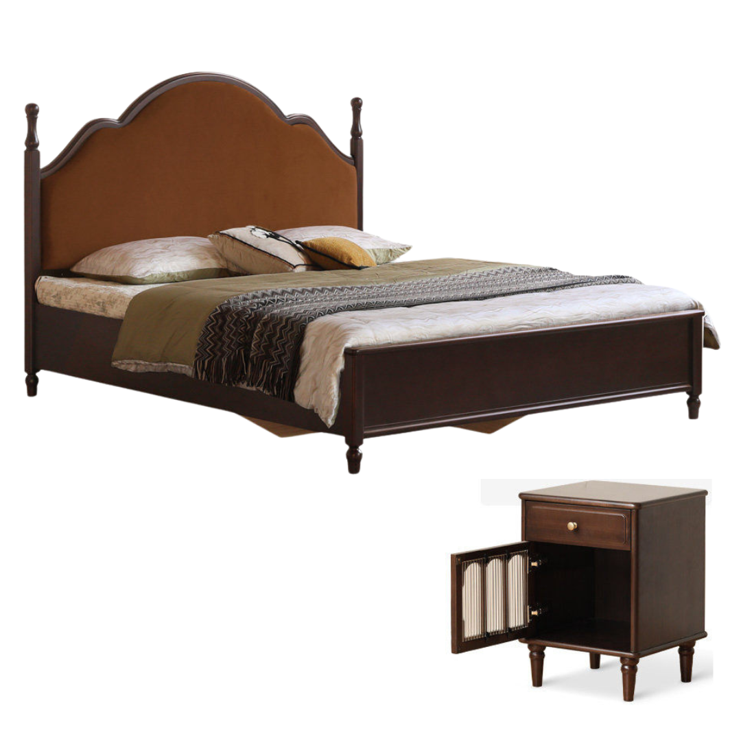 Poplar Solid Wood Box Bed — American Style Vintage with Soft Backrest