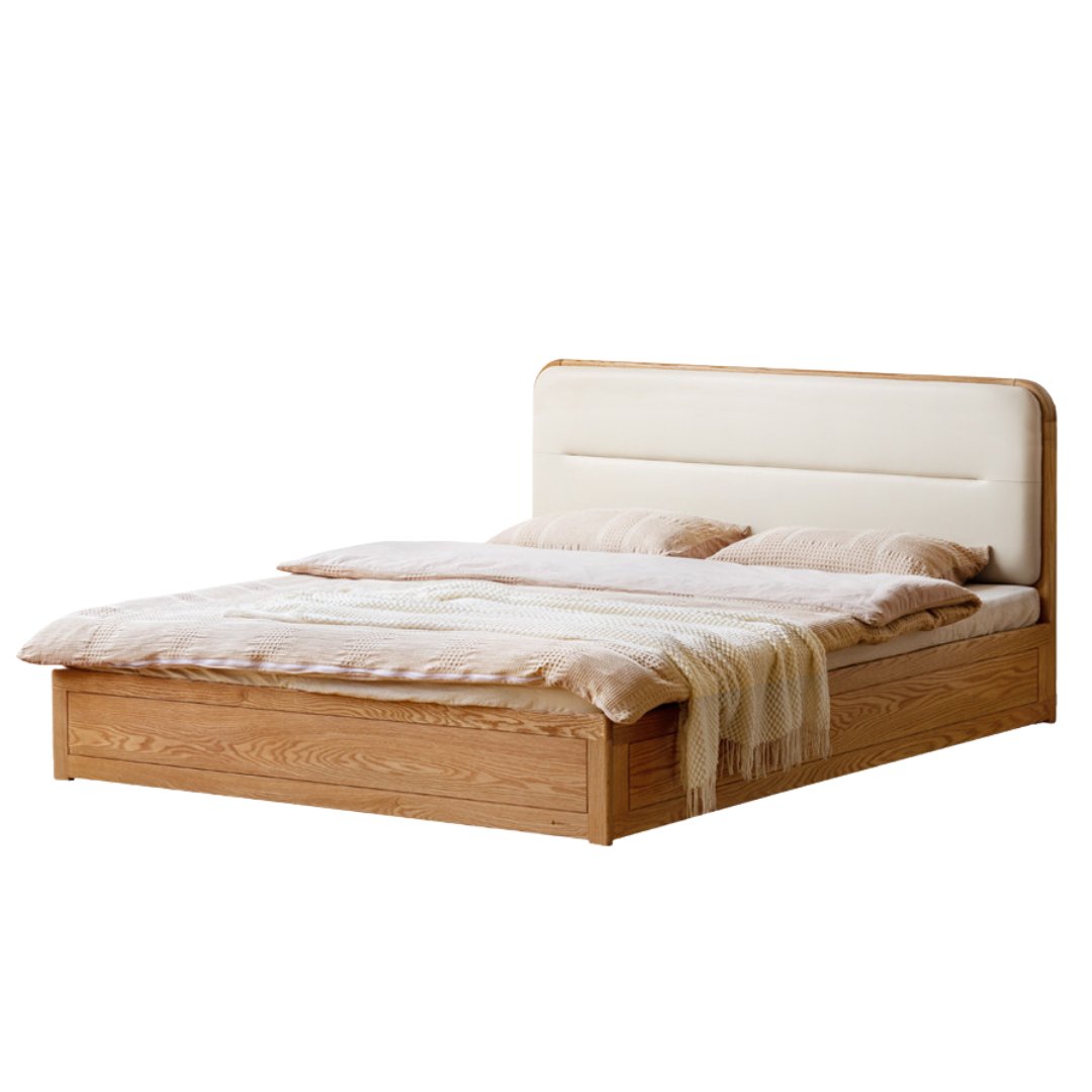 Oak, Rubberwood Solid Wood Bed — Modern Minimalist Box Bed