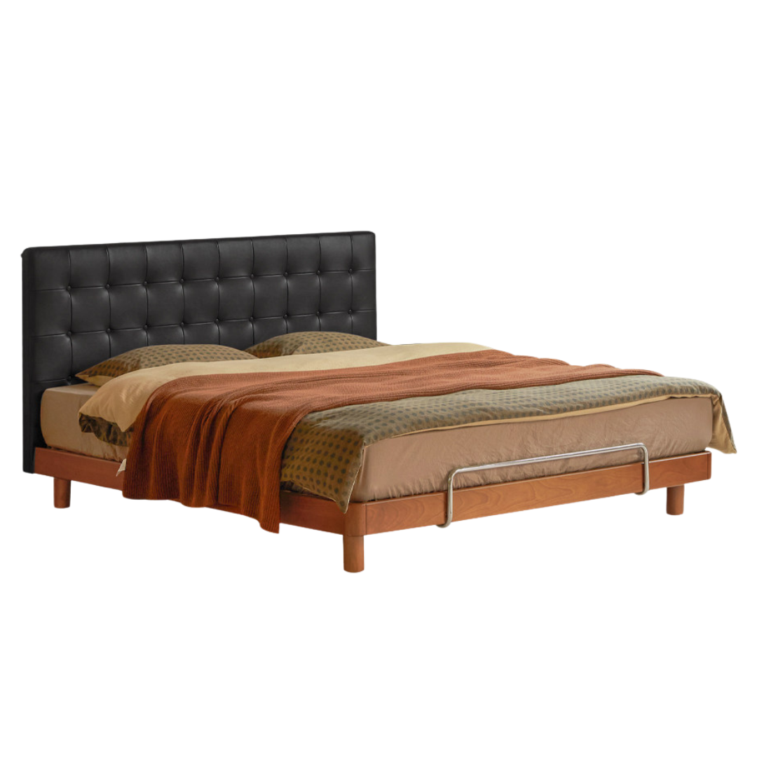 Tulipwood Solid Wood Bed — Bauhaus Style with Soft Genuine Leather Headboard