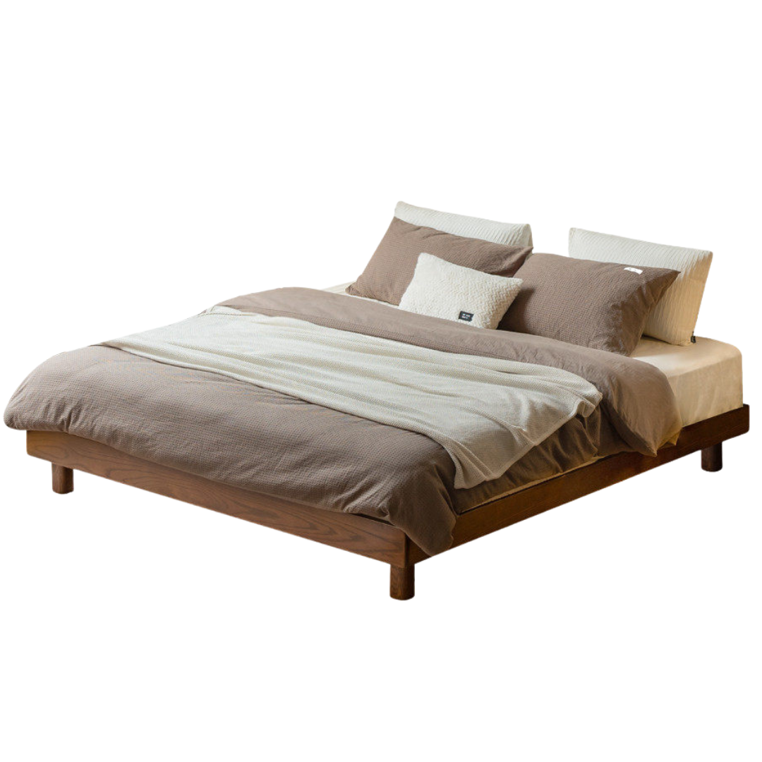 Oak Solid Wood Platform Bed, Headboard-Free Bed