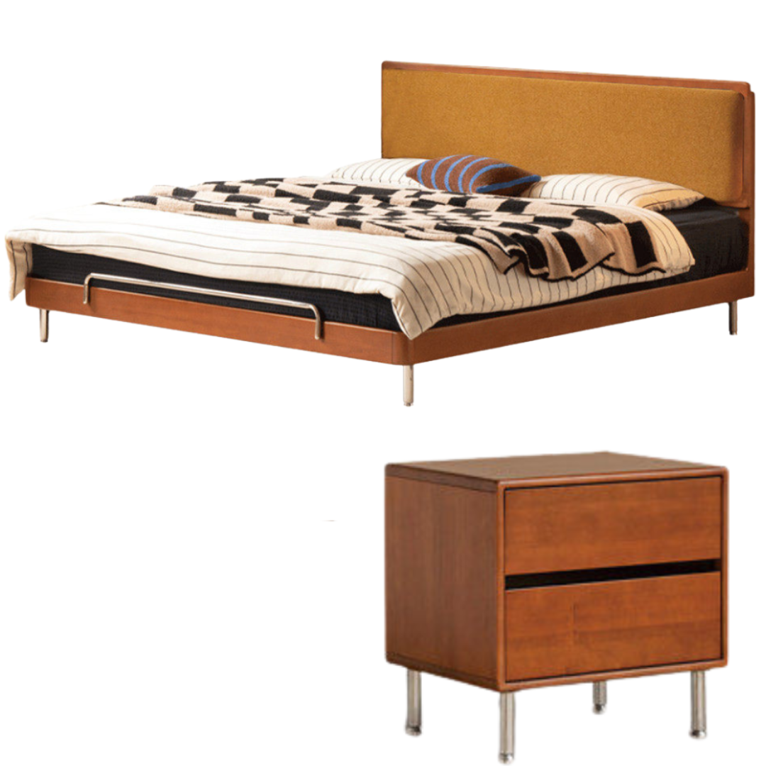 Poplar Solid Wood Bauhaus Style Soft with Adjustable Headboard Double Bed