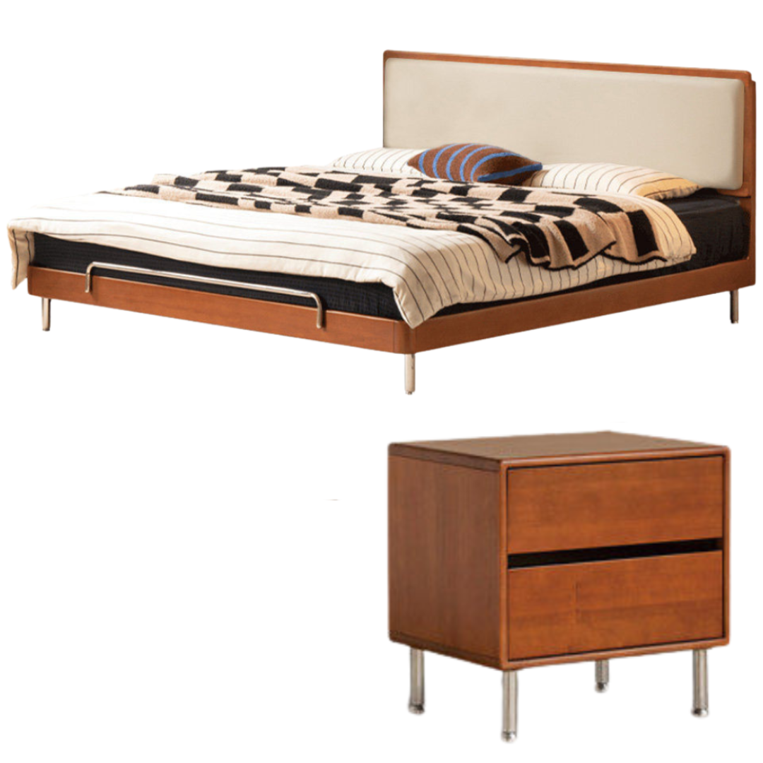 Poplar Solid Wood Bauhaus Style Soft with Adjustable Headboard Double Bed