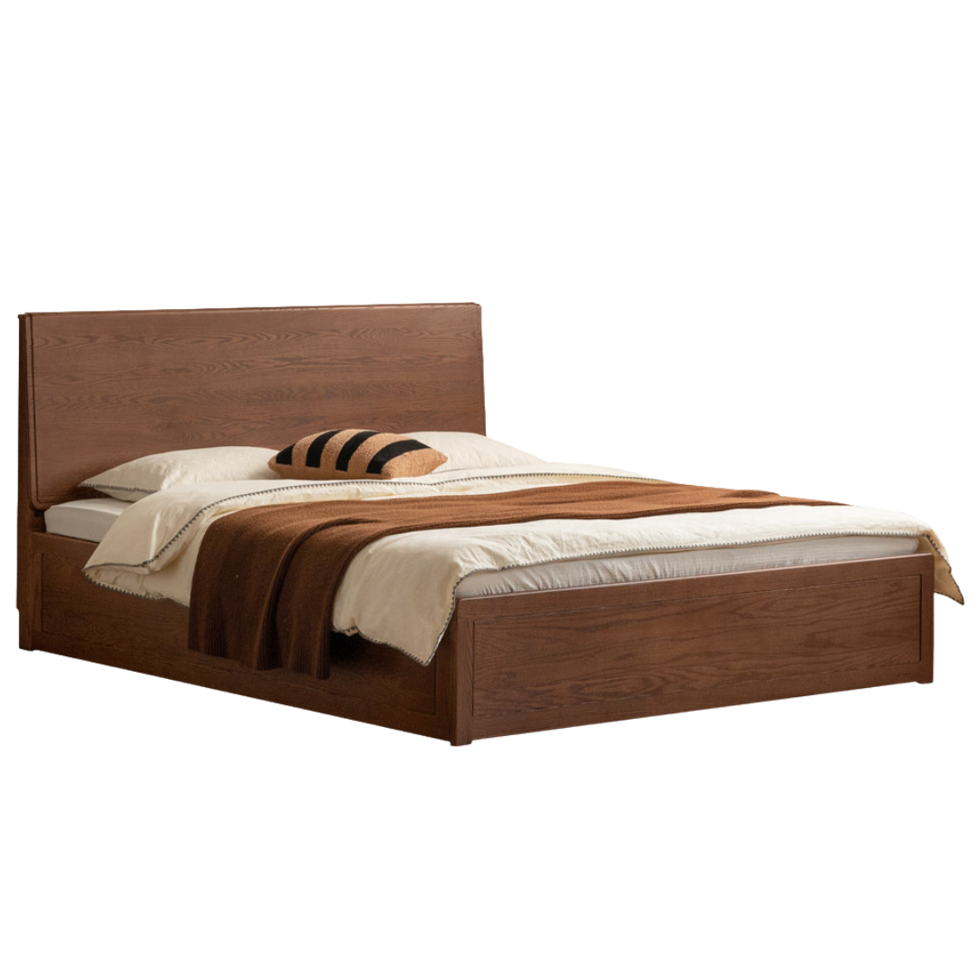 Oak Solid Wood Box Bed — Modern Minimalist Design