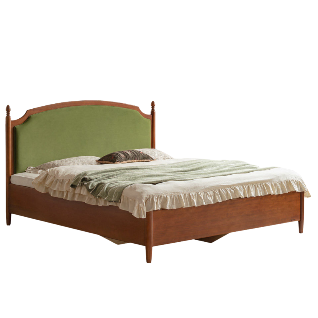 Poplar Solid Wood Box Bed — French Retro Style with Soft Backrest and Mid-Fashion Design