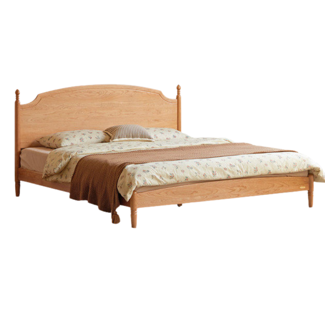 Cherry Solid Wood Bed — French Style Vintage Design