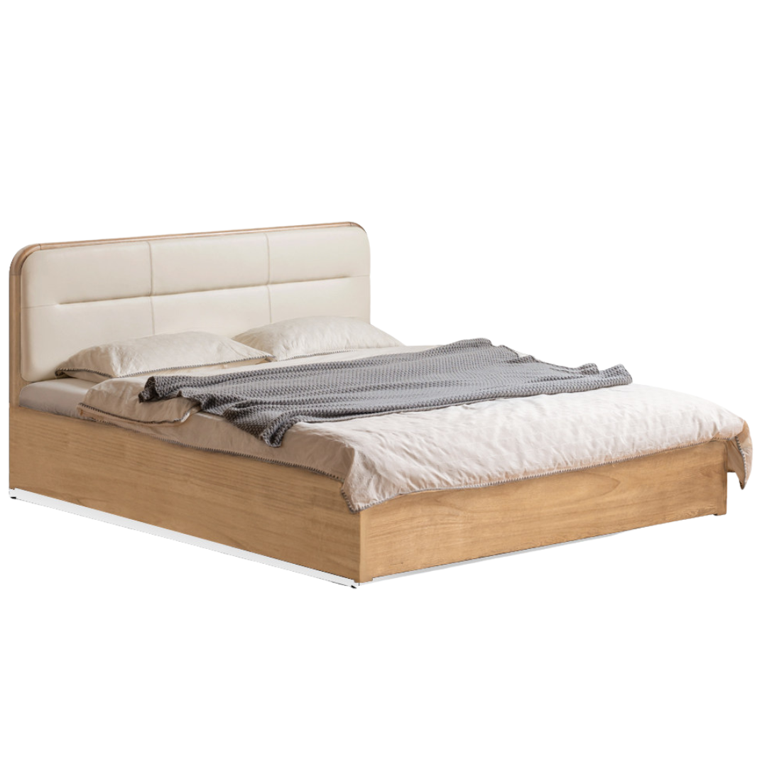 Oak, Rubberwood Solid Wood Bed — Modern Minimalist Box Bed