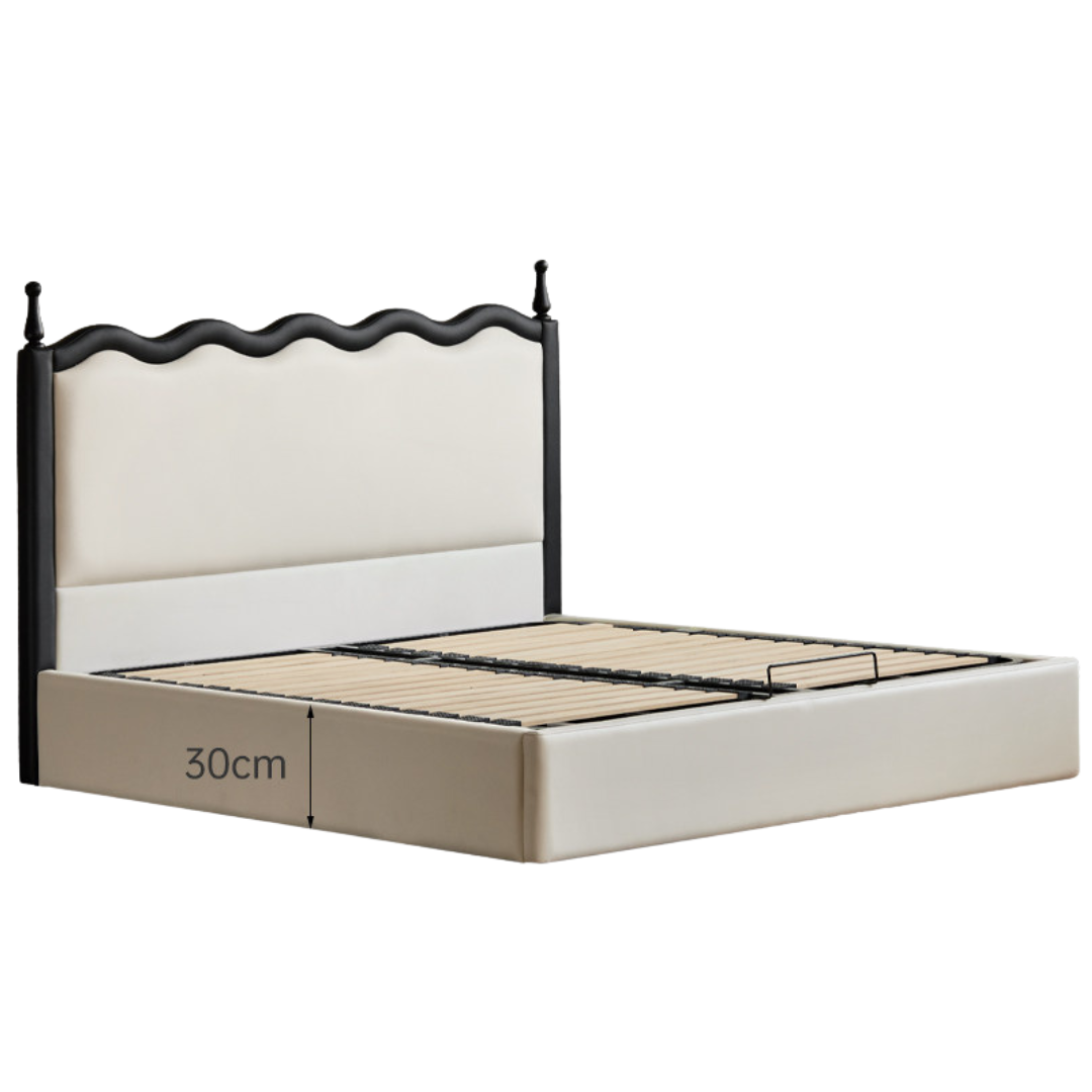 Eco-Friendly Cloud Leather Box Bed — French Retro Style with Wave Ripple Design
