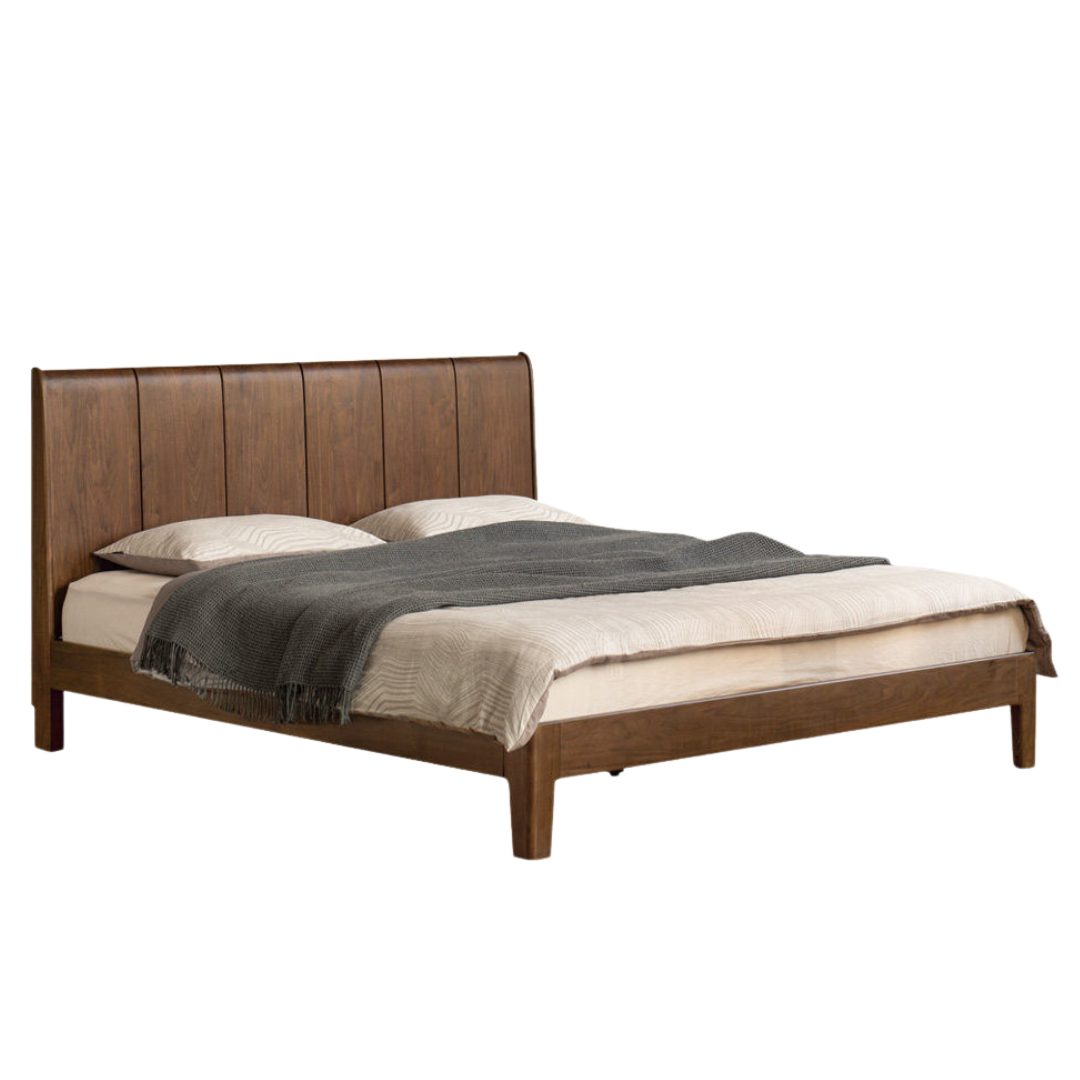 Black Walnut Solid Wood Bed — Italian Light Luxury Style