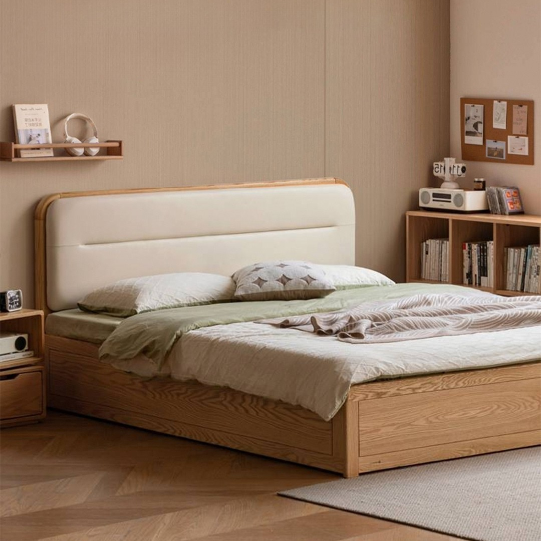 Oak, Rubberwood Solid Wood Bed — Modern Minimalist Box Bed
