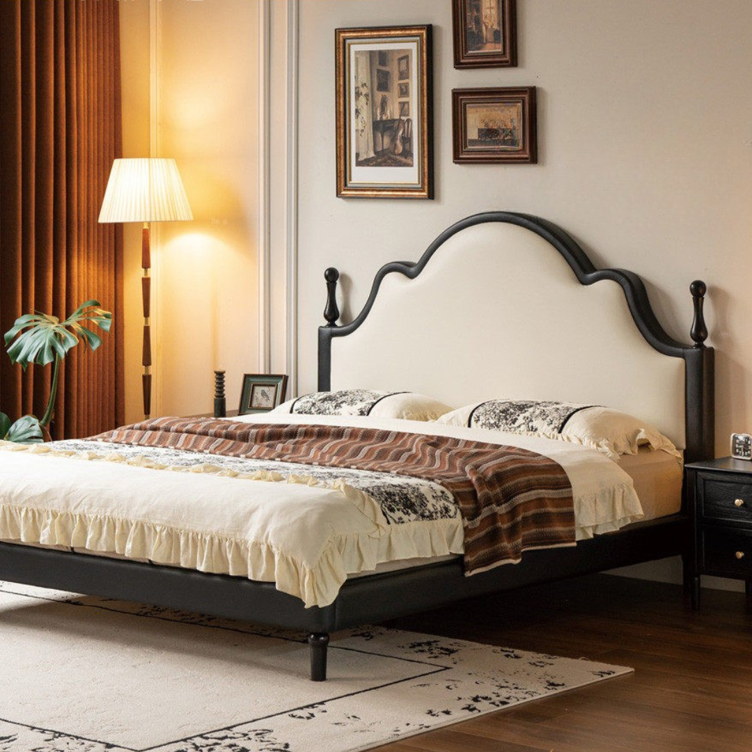 Eco-Friendly Cloud Leather Bed — French Retro Style Upholstered Fabric Bed