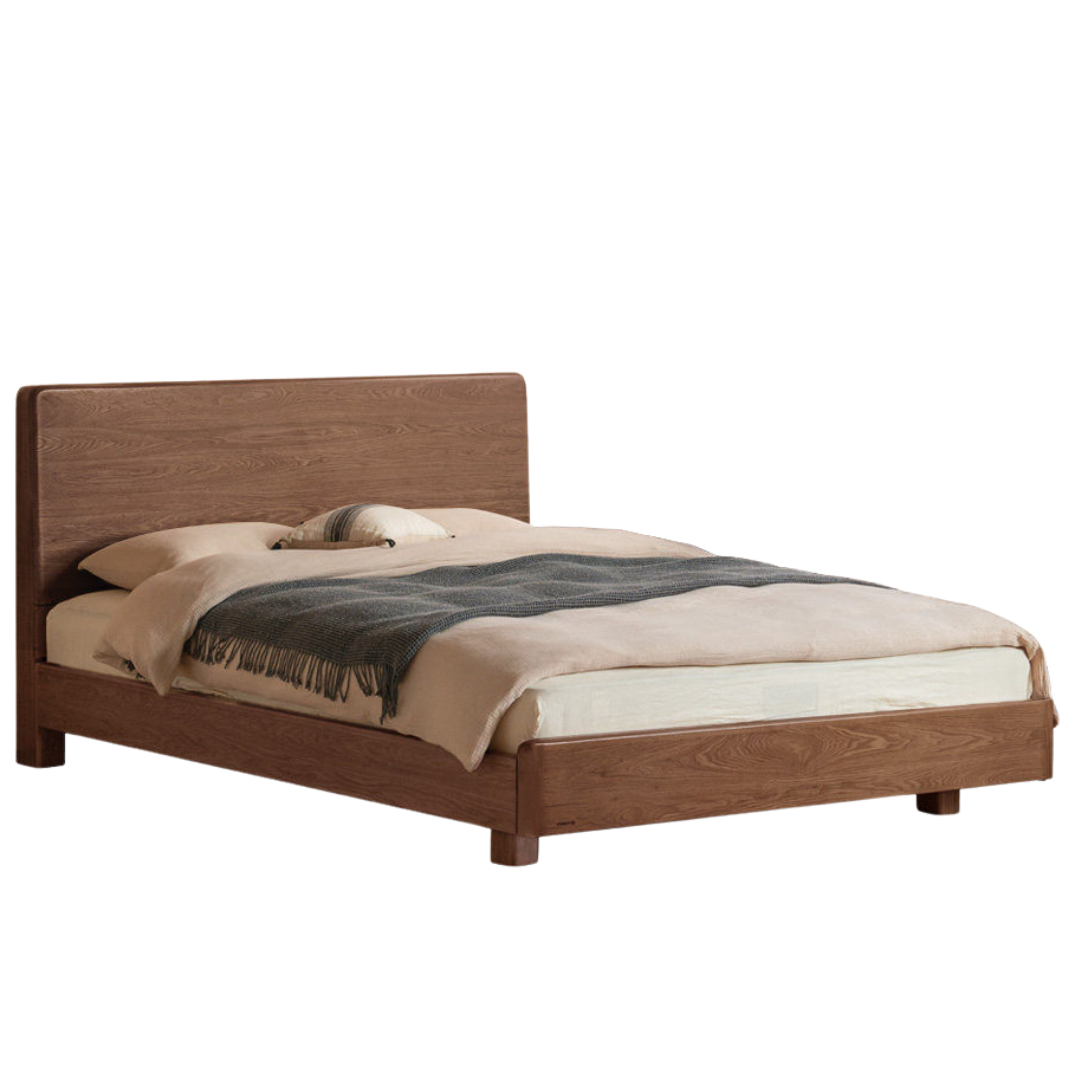 Ash Solid Wood Bed — Modern Minimalist Large Slab Design with Luminous Features