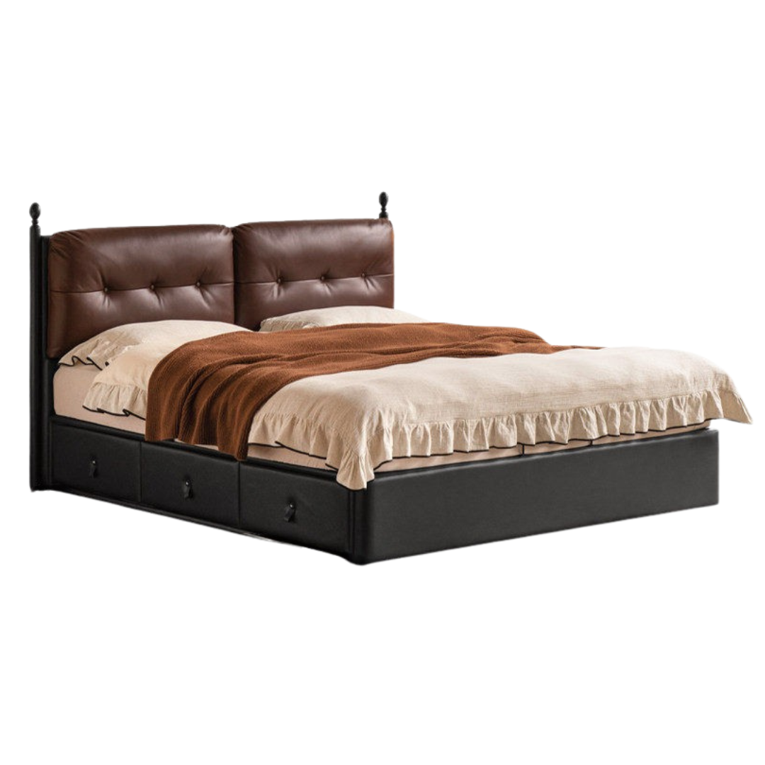 Genuine Leather Luxury Storage Bed with Lift-Up Storage Box Bed