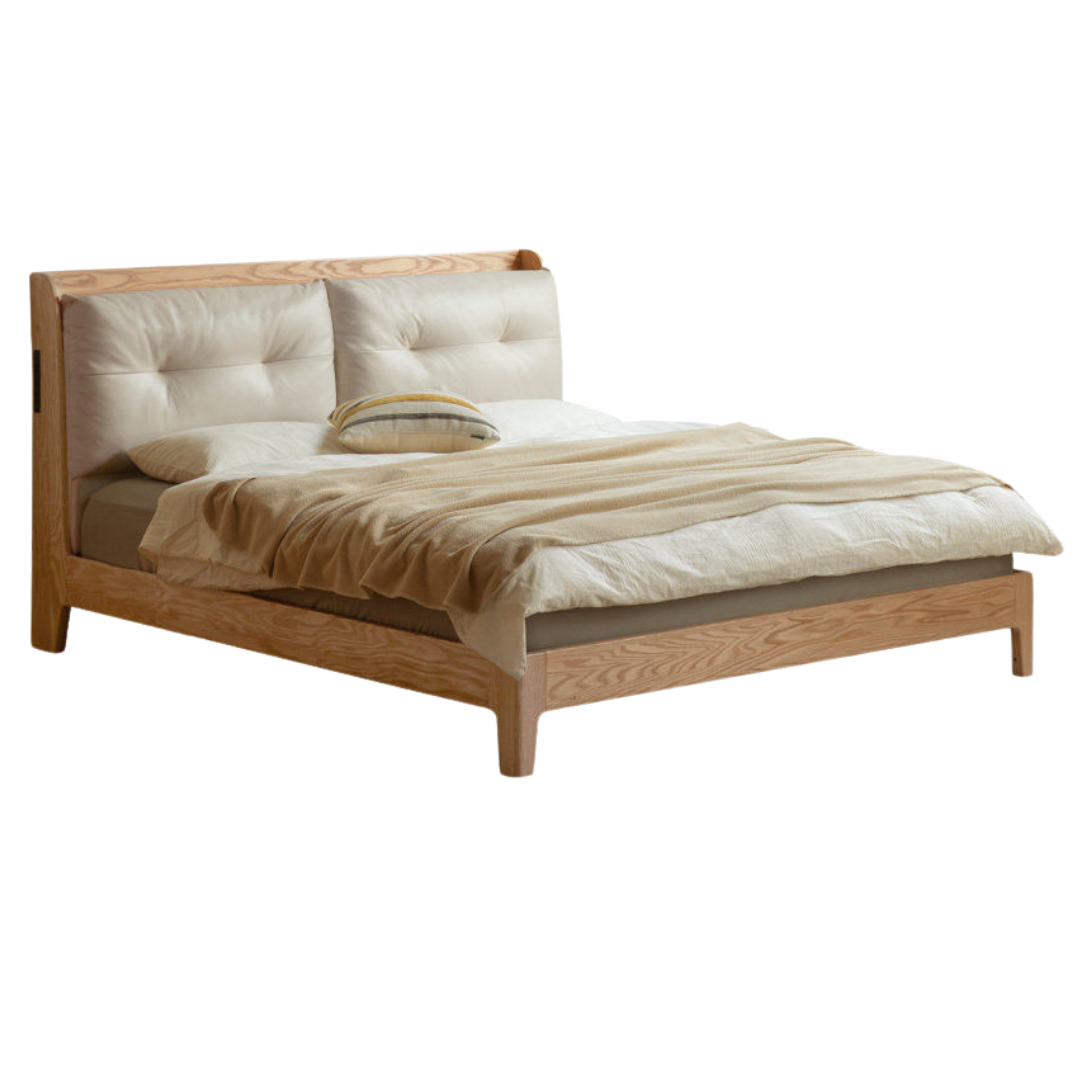 Oak Solid Wood Modern Leather Bed