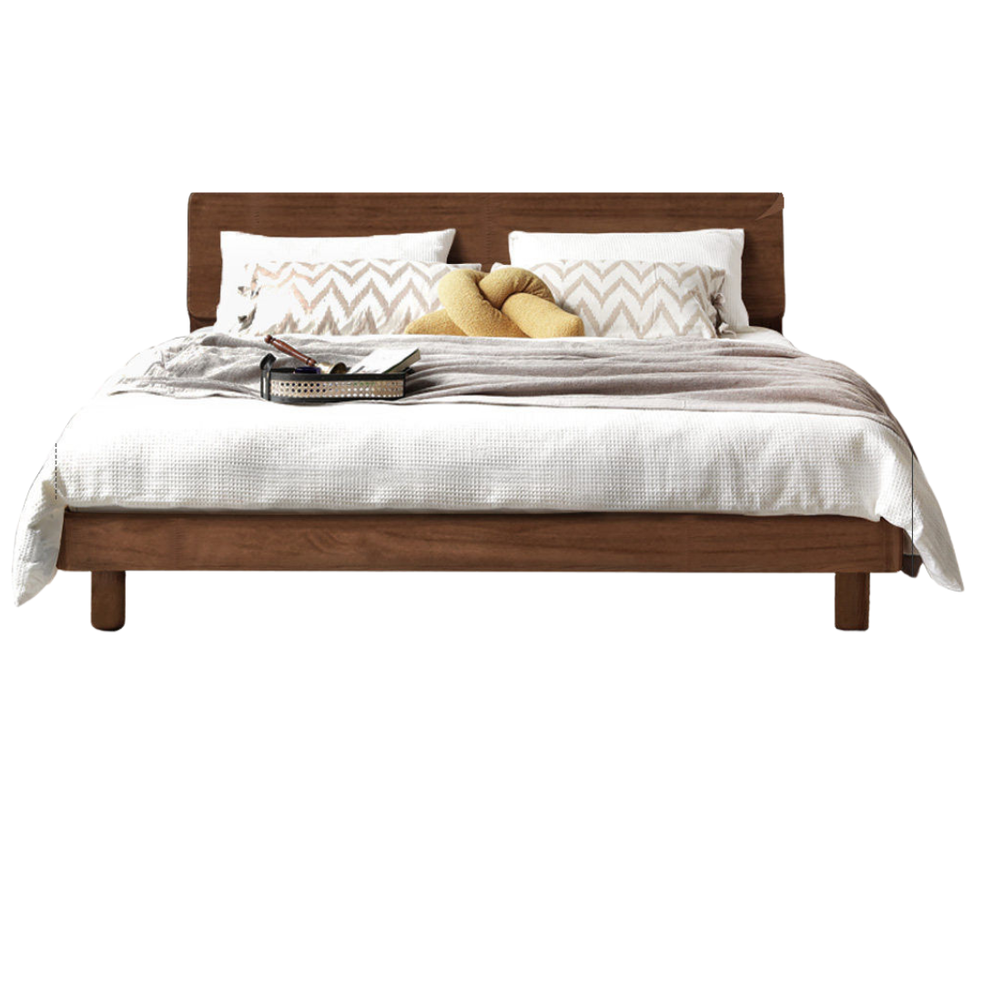 Oak, Rubberwood Solid Wood Bed with Light, Storage Space