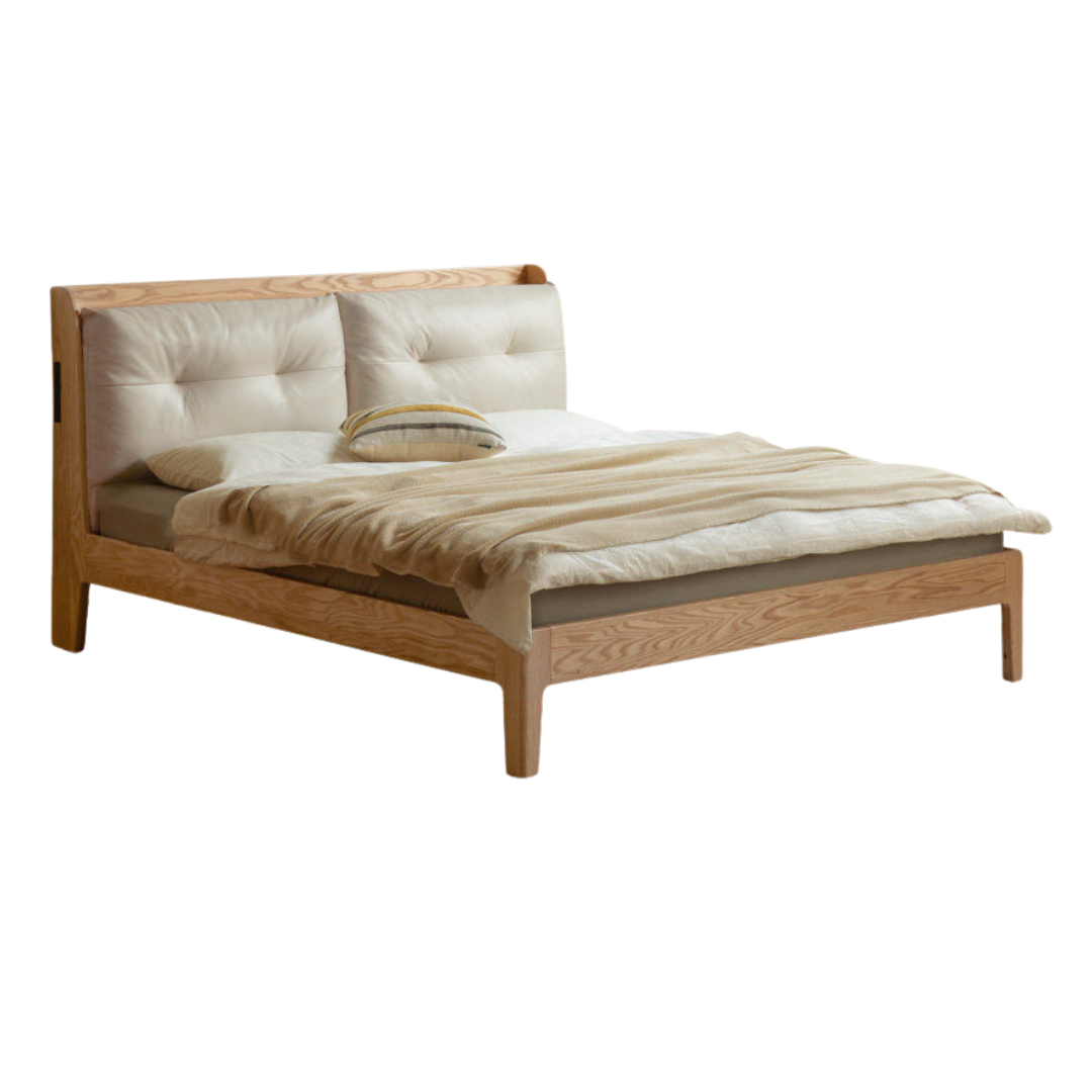 Oak Solid Wood Modern Leather Bed