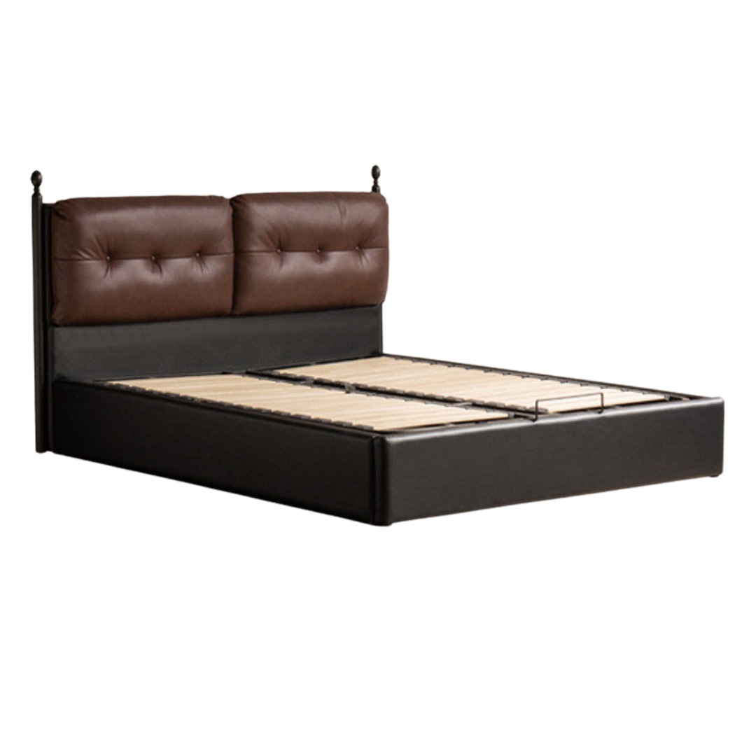 Genuine Leather Luxury Storage Bed with Lift-Up Storage Box Bed