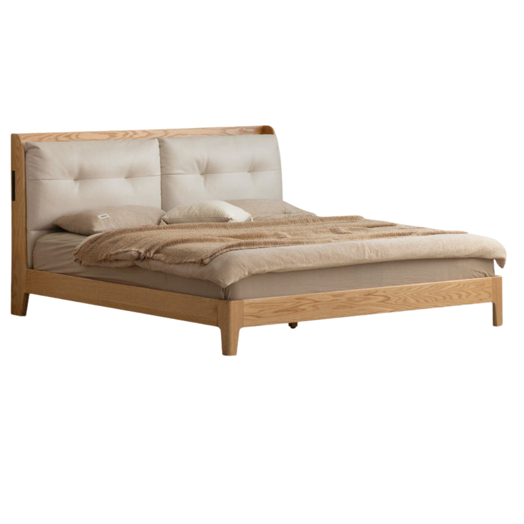 Oak Solid Wood Modern Leather Bed