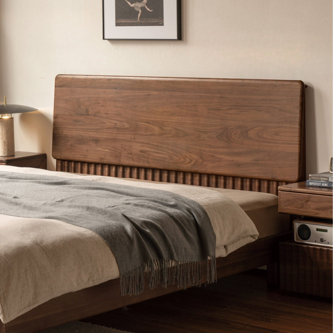 Black Walnut Solid Wood Bed with Italian Light Luxury Design