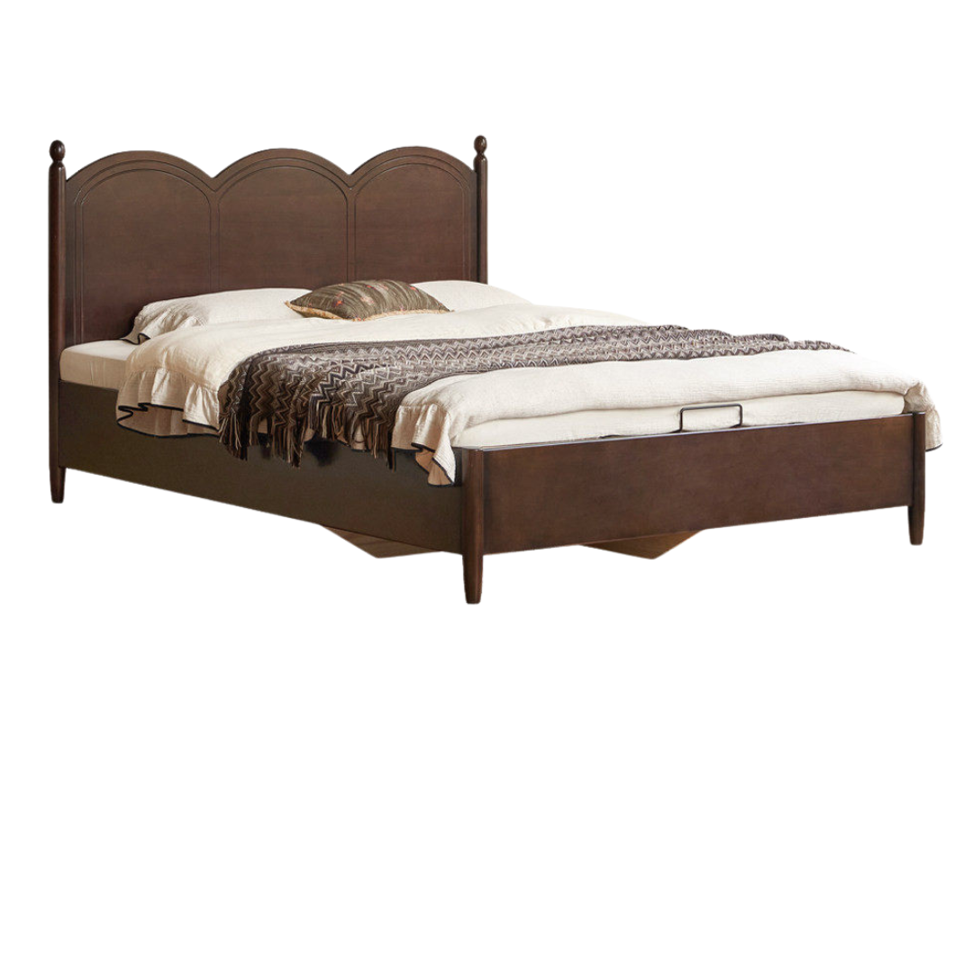 Poplar Solid Wood Bed with French Retro Style and Large Off-the-Floor Box Design