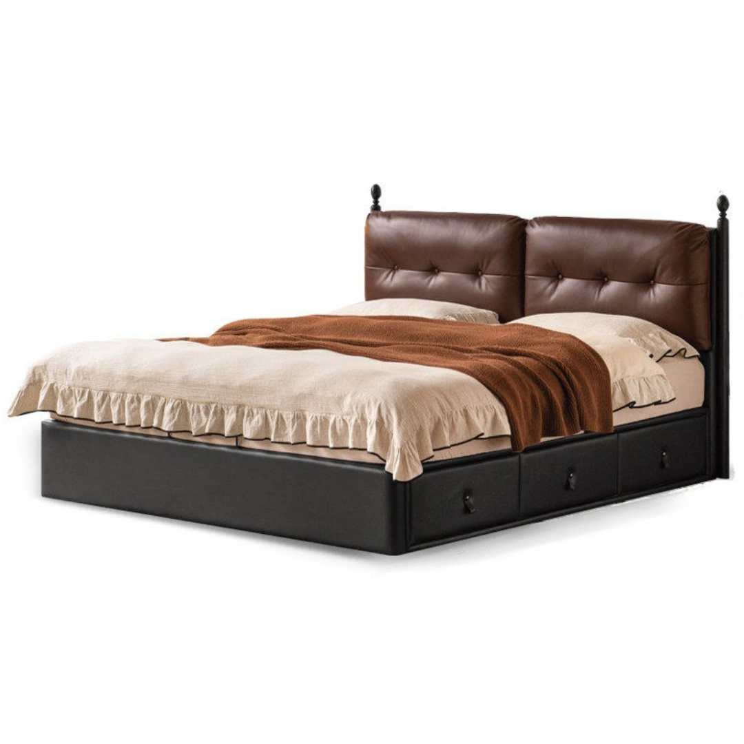 Genuine Leather Luxury Storage Bed with Lift-Up Storage Box Bed