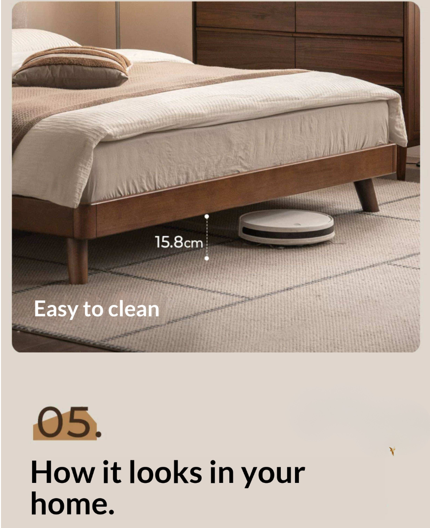 Rubberwood Solid Wood Bed with Oversized Soft Pillow Headboard