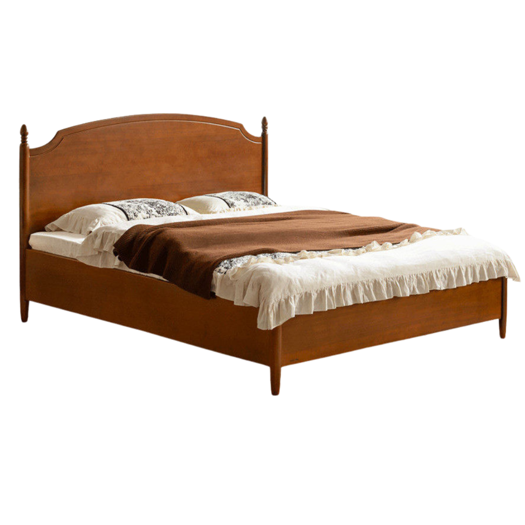 Poplar Solid Wood French Country Arched Panel Bed with Storage Base Box Bed