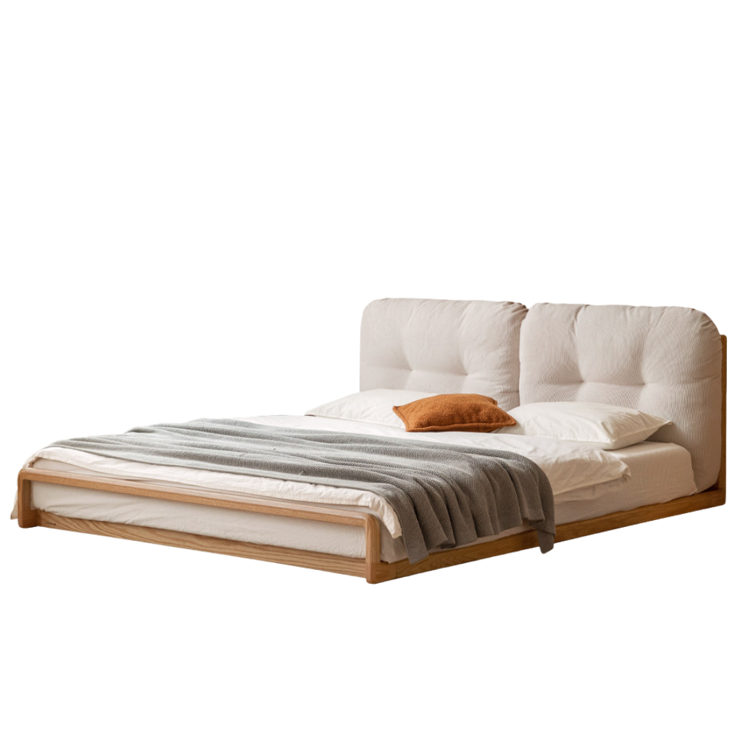 Ash, Oak Solid Wood Low Profile Upholstered Platform Bed