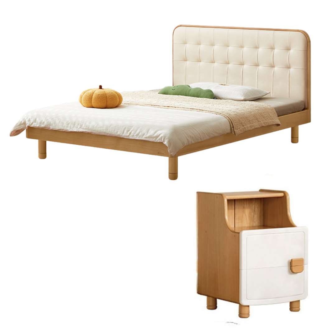 Oak, Rubberwood,Beech Solid Wood Montessori Children's Bed — Soft Upholstered Bed