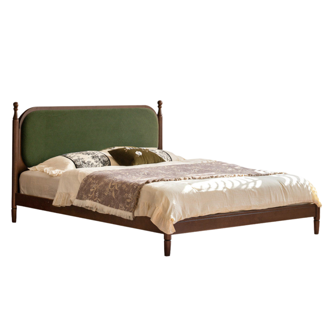 Rubberwood Solid Wood Four Poster Upholstered Bed with Adjustable Headboard