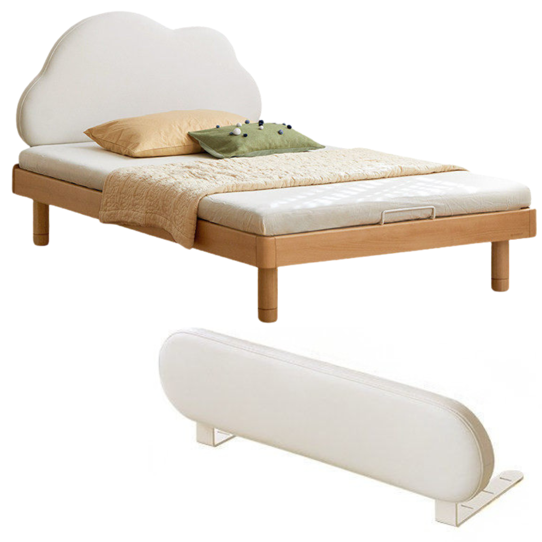 Beech Solid Wood Upholstered Kids Bed with Cloud-Shaped Headboard