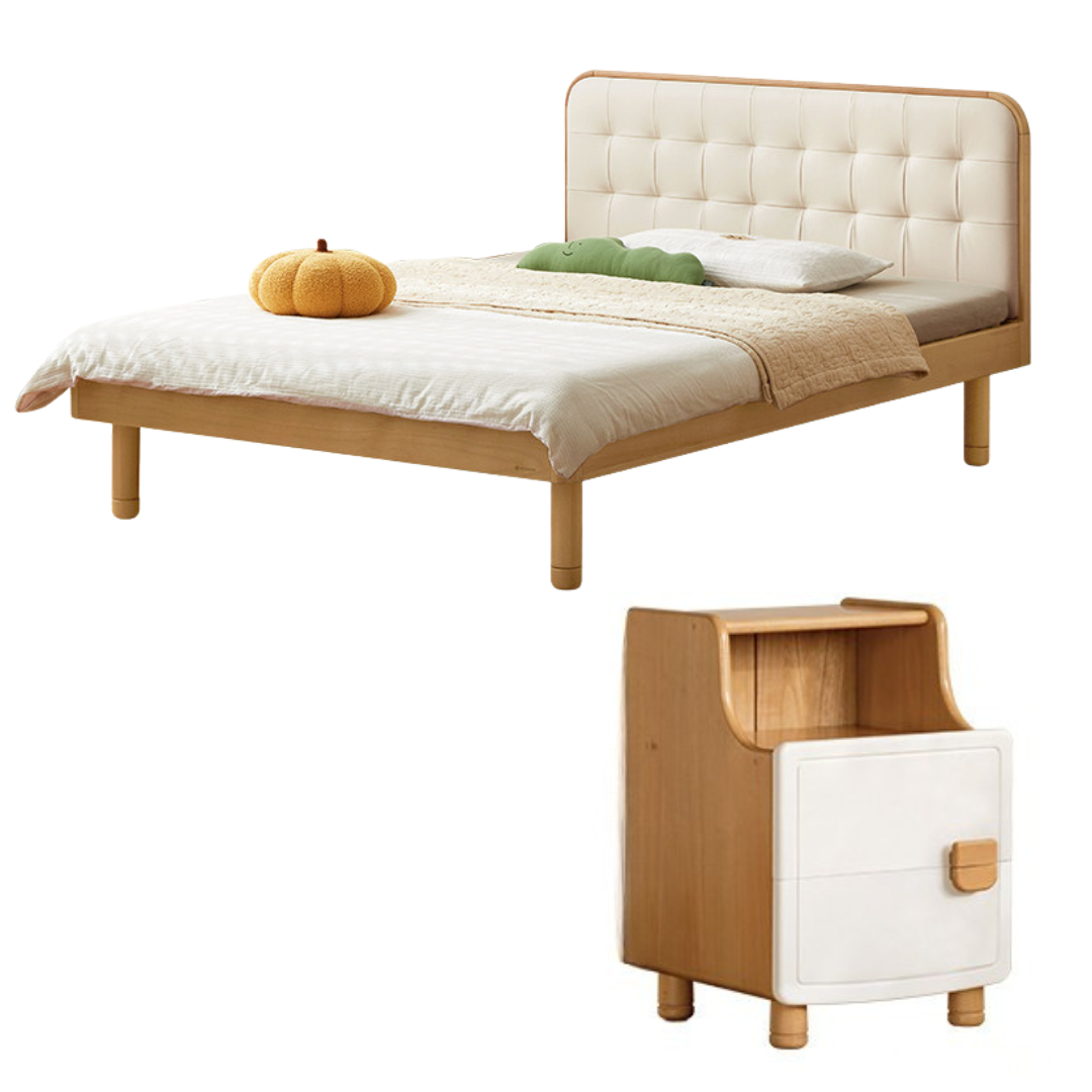 Oak, Rubberwood,Beech Solid Wood Montessori Children's Bed — Soft Upholstered Bed