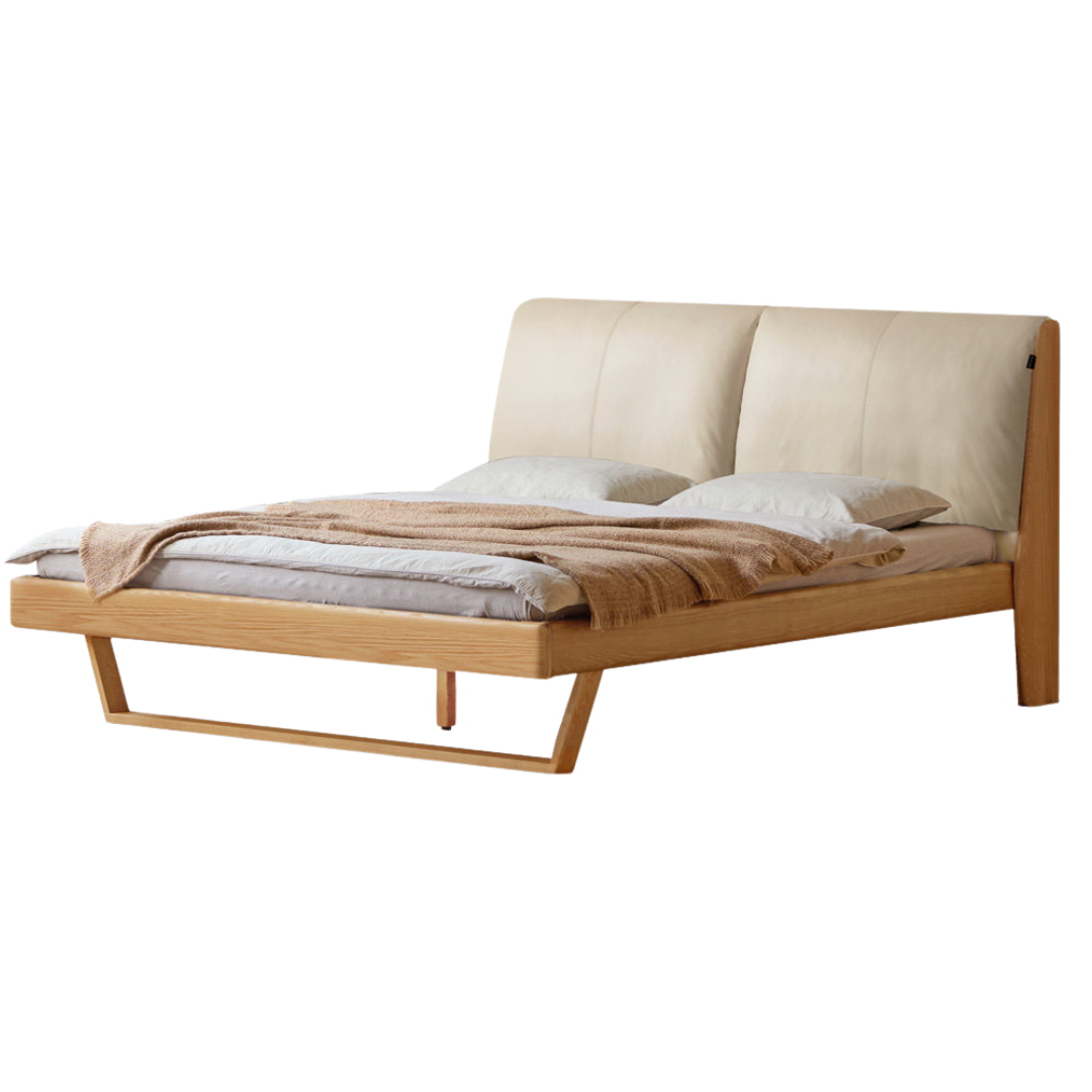 Oak, Ash Solid Wood Genuine Leather, Ecological Leather Suspended Bed Italian Light Luxury
