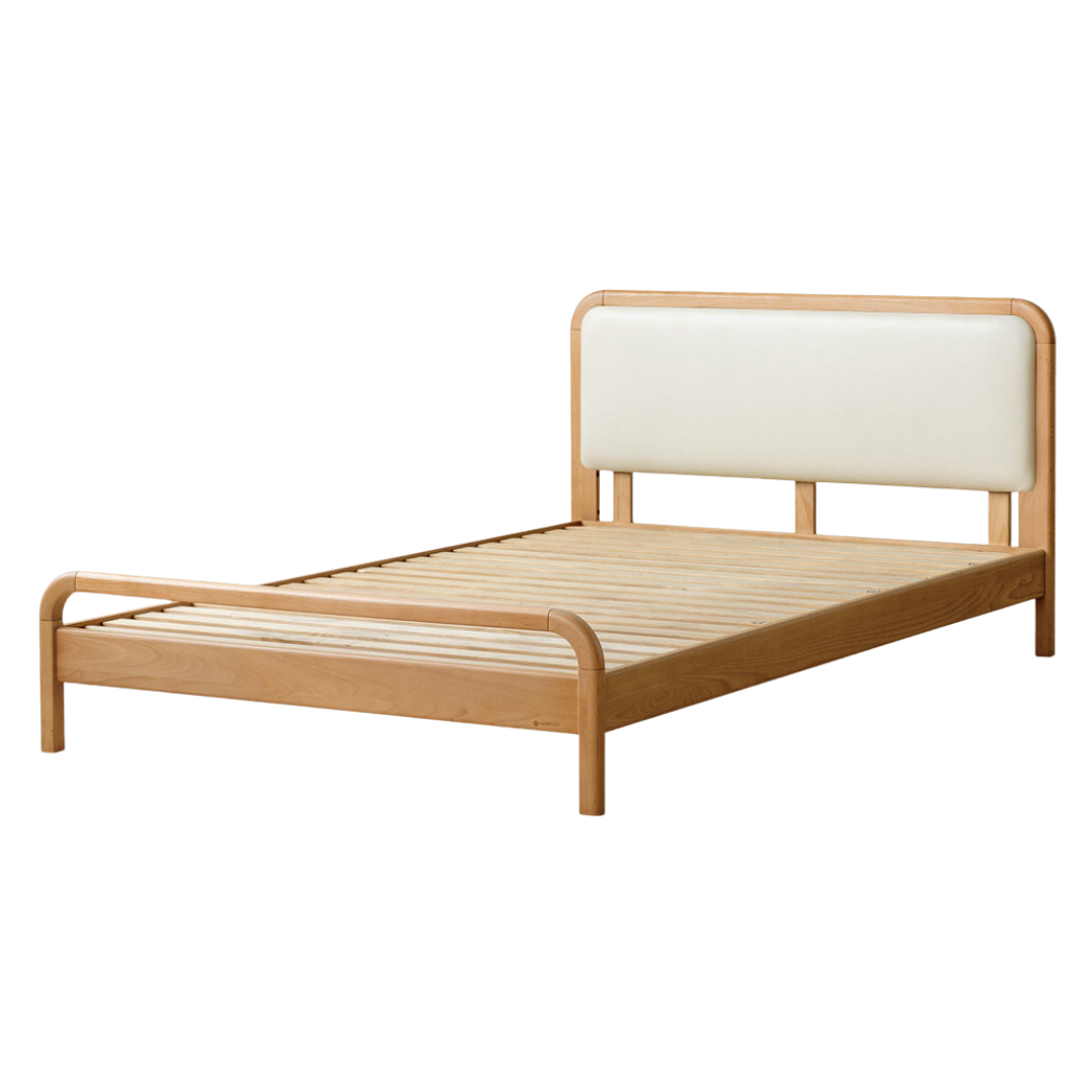 Beech Solid Wood Kids Bed with Adjustable Height and Rounded Corner Headboard