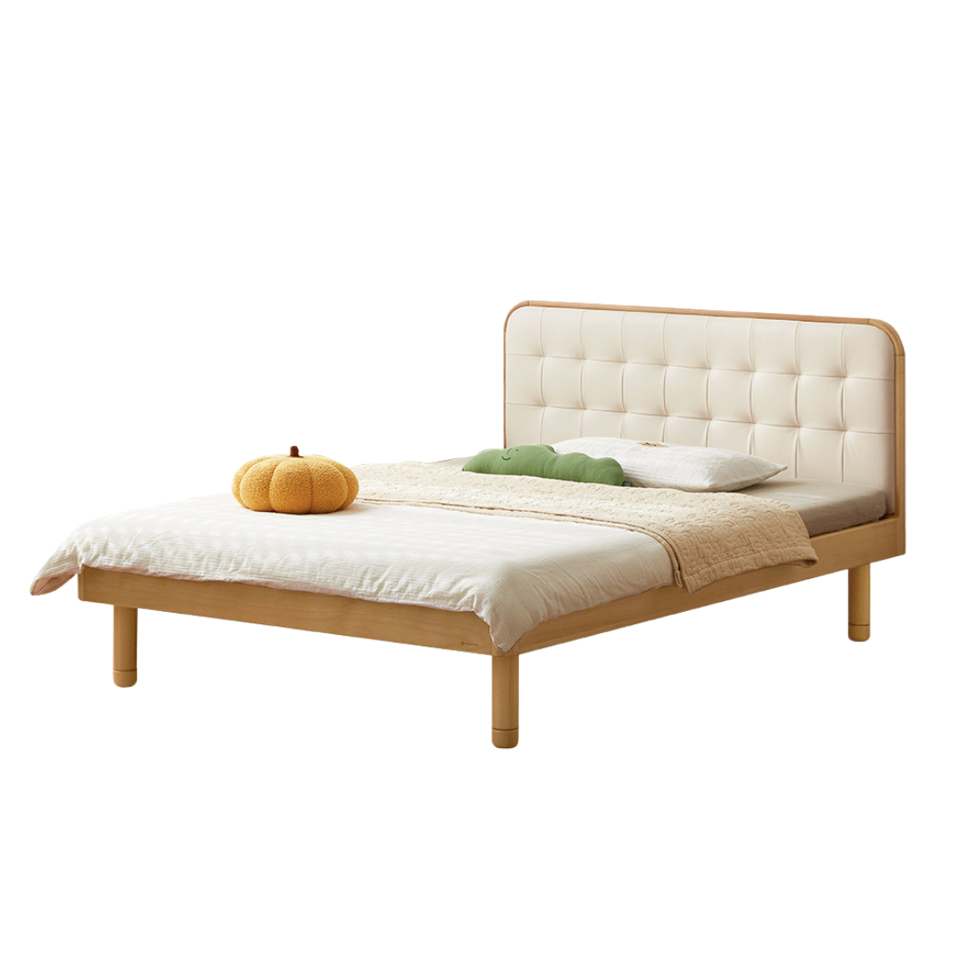 Oak, Rubberwood,Beech Solid Wood Montessori Children's Bed — Soft Upholstered Bed