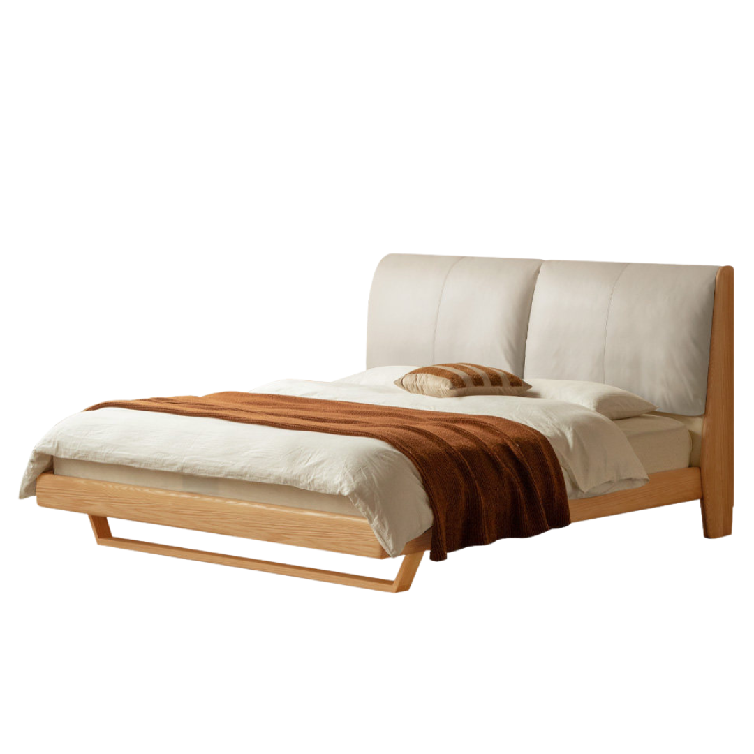 Oak, Ash Solid Wood Genuine Leather, Ecological Leather Suspended Bed Italian Light Luxury
