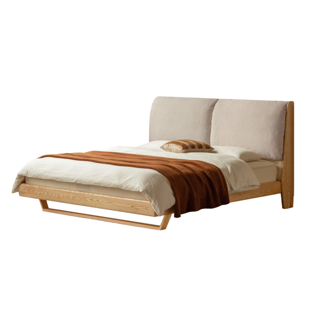 Oak, Ash Solid Wood Genuine Leather, Ecological Leather Suspended Bed Italian Light Luxury