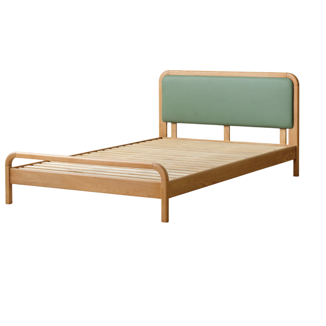 Beech Solid Wood Kids Bed with Adjustable Height and Rounded Corner Headboard