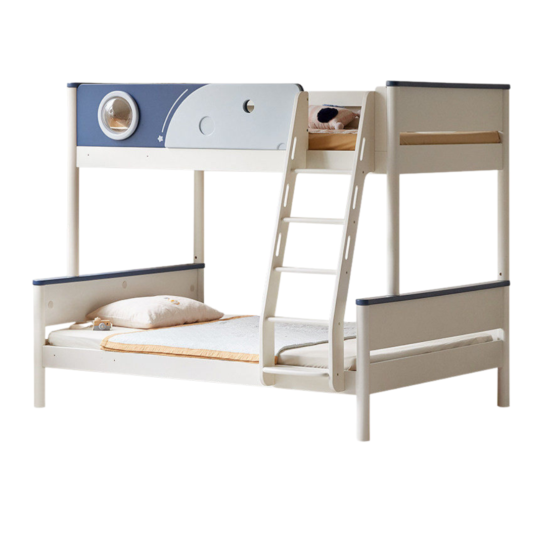 Rubberwood Solid Wood Spaceship-Themed Bunk Bed with Porthole Window
