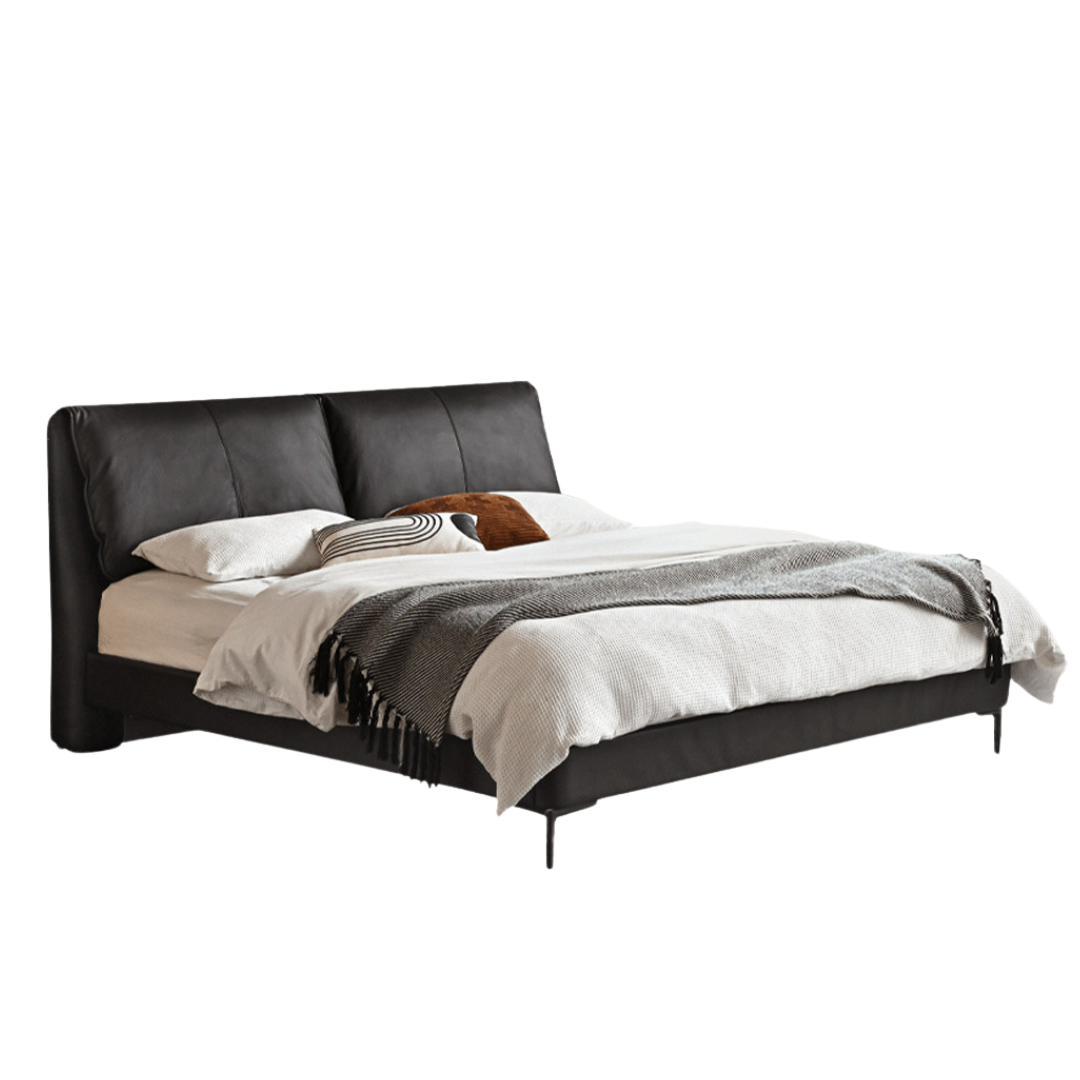 Leather Upholstered Winged Platform Bed