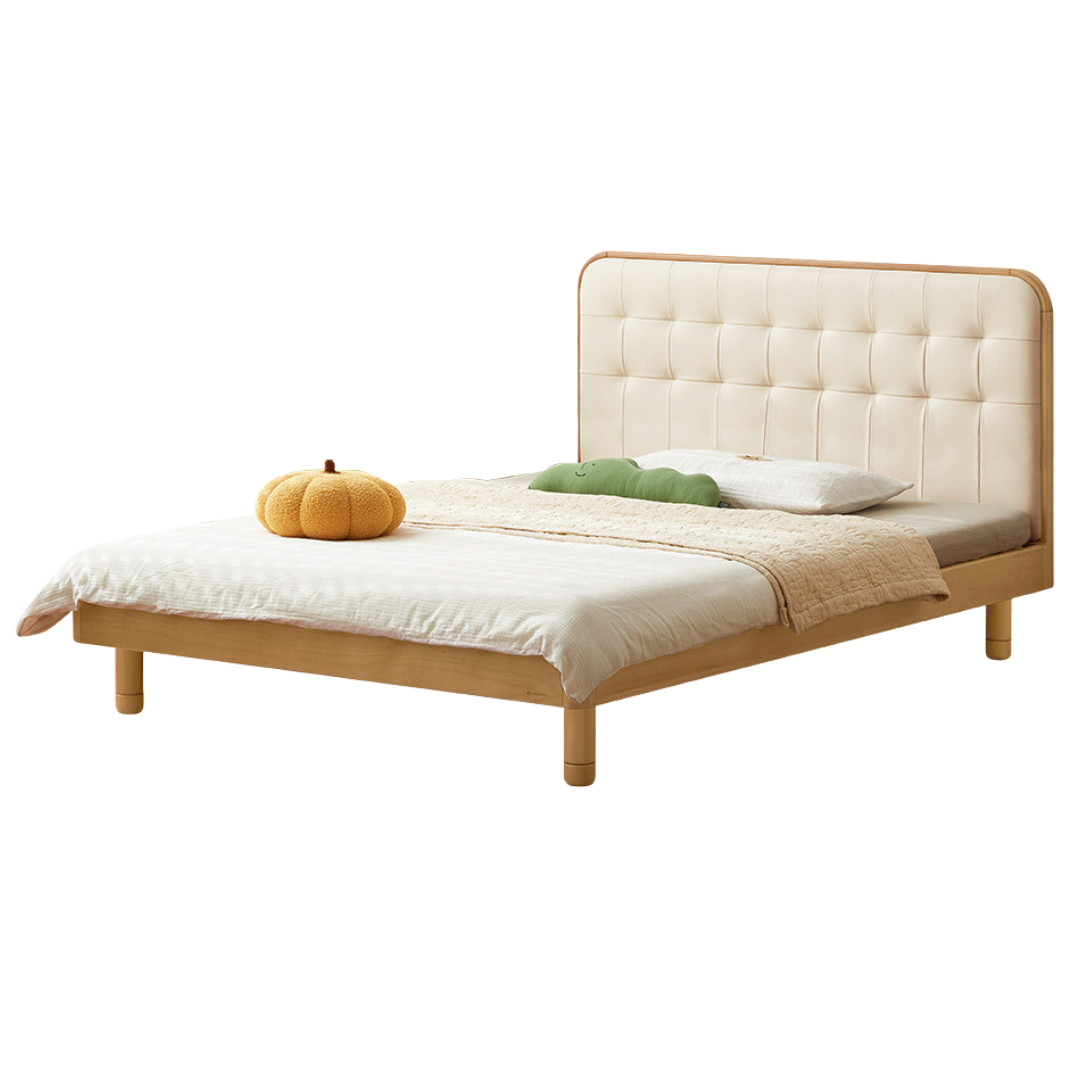 Oak, Rubberwood,Beech Solid Wood Montessori Children's Bed — Soft Upholstered Bed