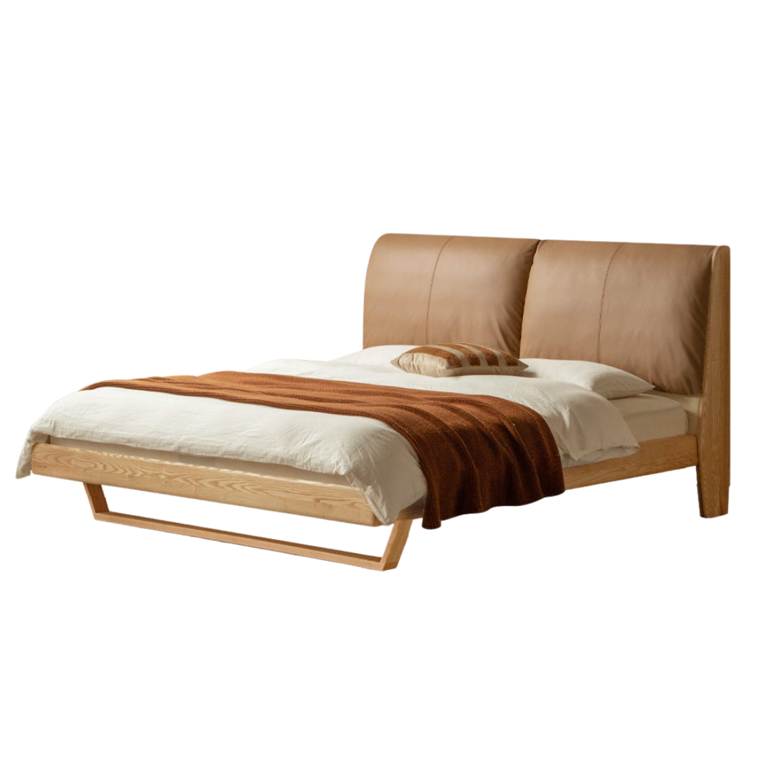 Oak, Ash Solid Wood Genuine Leather, Ecological Leather Suspended Bed Italian Light Luxury