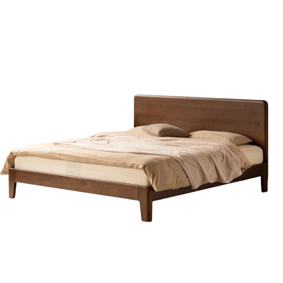Golden Rosewood Solid Wood Platform Bed with Panel Headboard