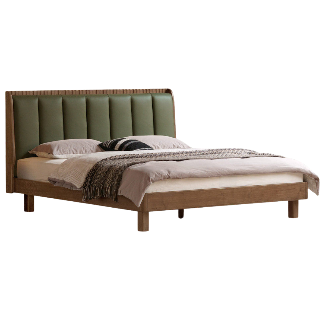 Black Walnut, Golden Sandalwood Solid Wood Genuine Leather Extra Tall Vertical Channel Tufted Platform Bed