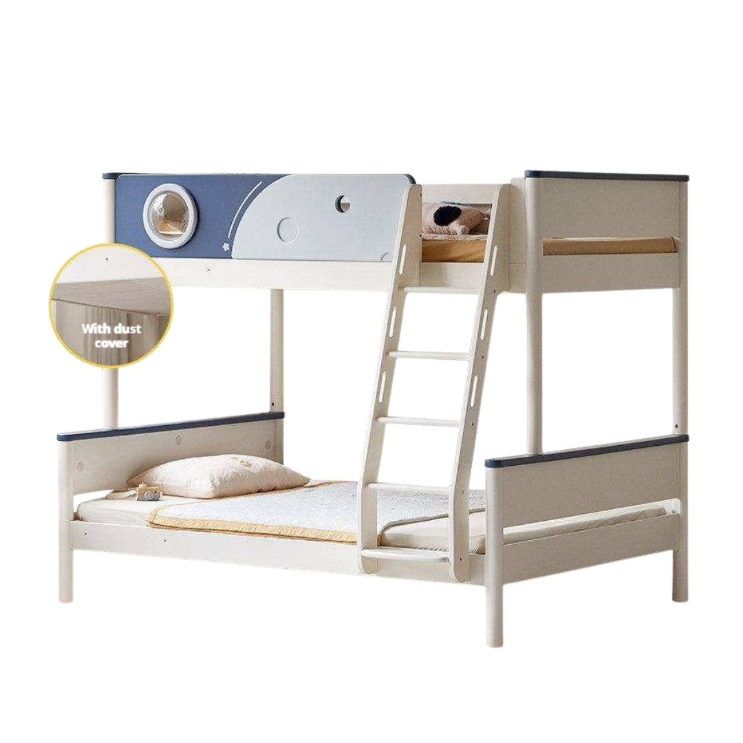 Rubberwood Solid Wood Spaceship-Themed Bunk Bed with Porthole Window