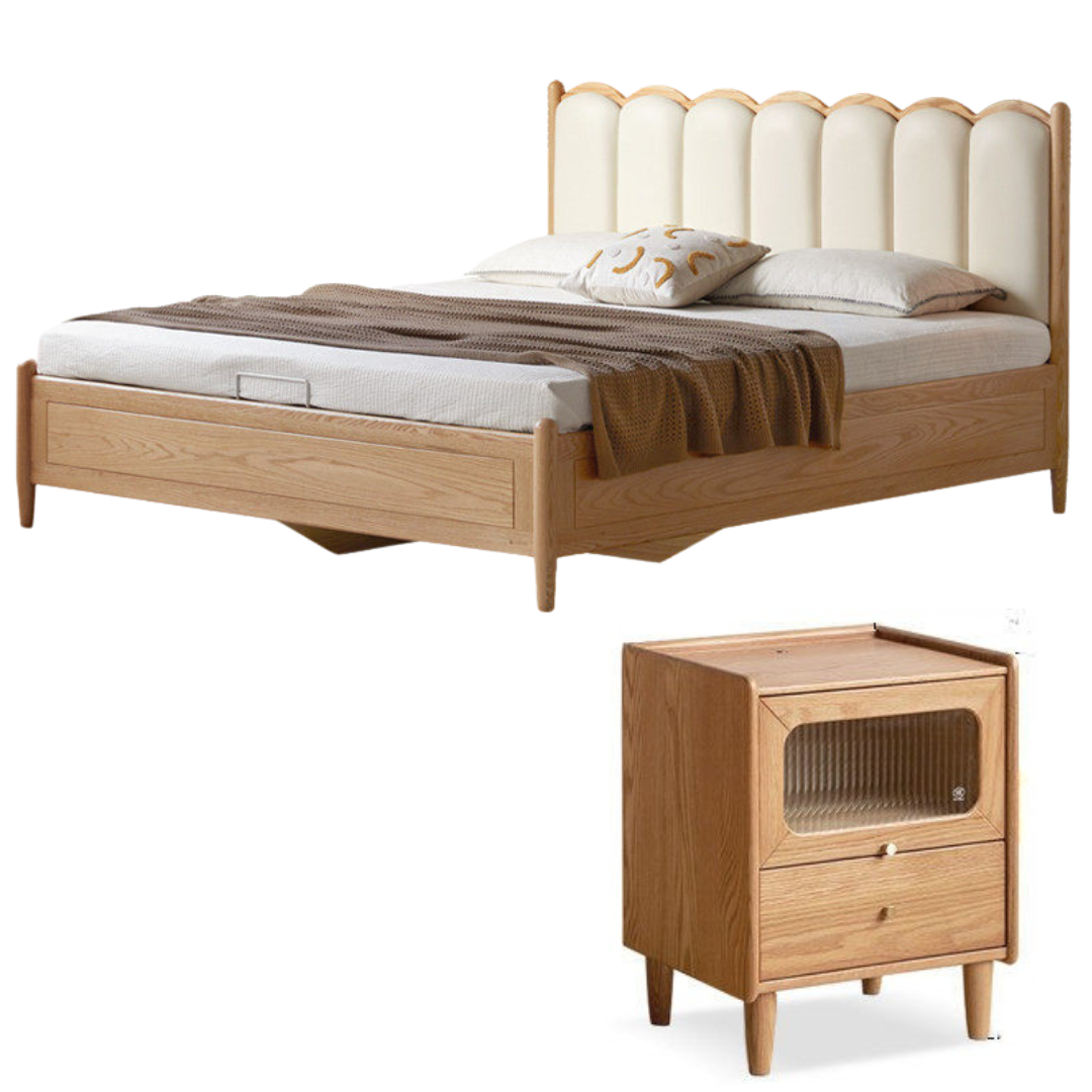 Oak Solid Wood Leather Piano Key Storage Box Bed