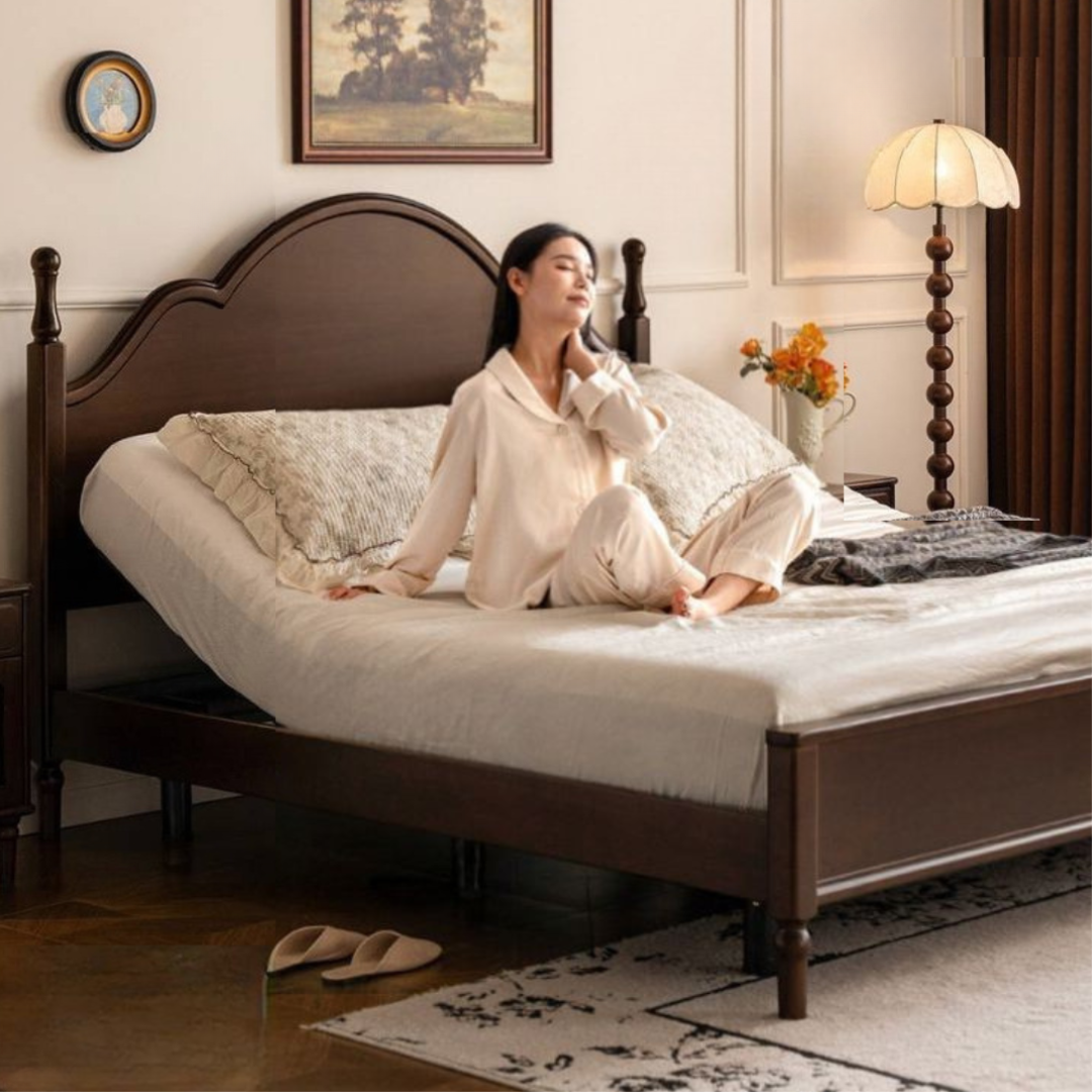 Poplar Solid Wood Adjustable Bed Frame with Arched Spindle Post Headboard