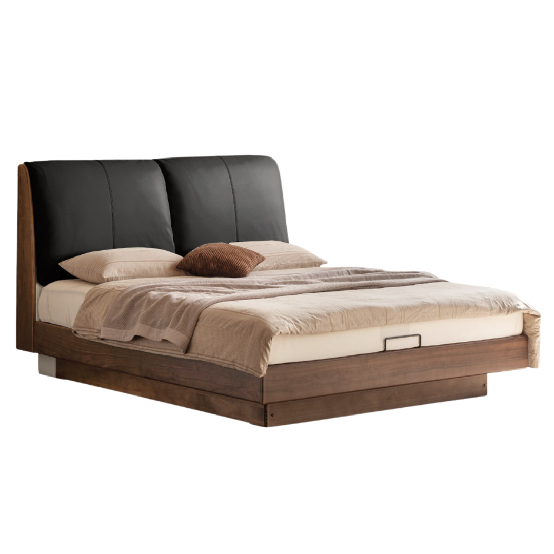 Black Walnut Solid Wood Italian Luxury Leather Electric suspended box bed
