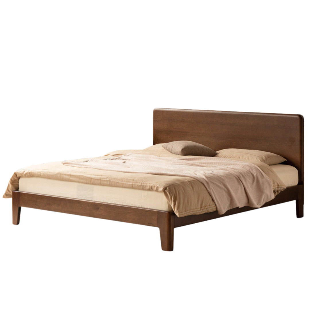 Golden Rosewood Solid Wood Platform Bed with Panel Headboard