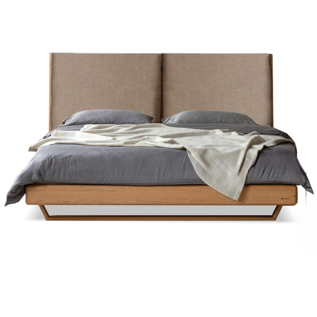 Oak, Ash Solid Wood Genuine Leather, Ecological Leather Suspended Bed Italian Light Luxury