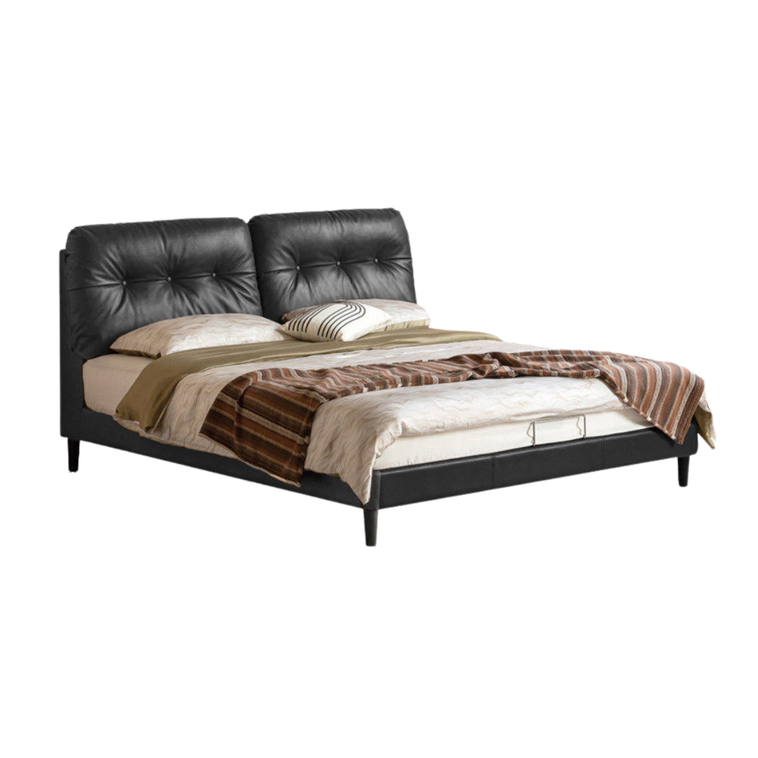 Genuine Leather Art Deco Tufted Platform Bed